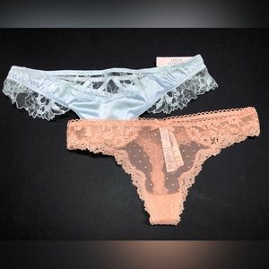 Victoria’s Secret satin baby blue and peach lace thongs